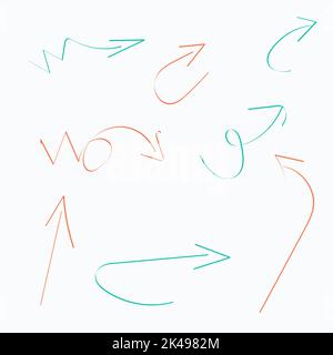 Various colorful playful arrow. Hand drawn abstract Vector set. Grunge texture. Children pencil drawing. Vector Stock Vector