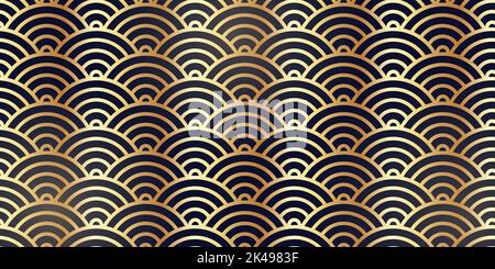 Gold gradient chinese traditional oriental ornament background. Asian traditional motif. Geometric shape seamless pattern. Luxury art deco texture Stock Vector
