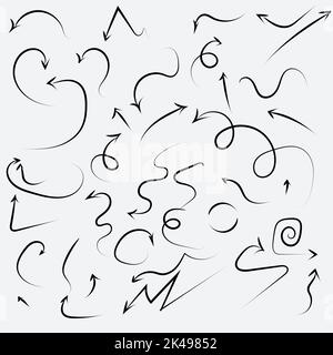 Doodle Vector Arrow Set. Infographic elements isolated on background. Brush stroke style. For infographic designs or presentation templates. Vector Stock Vector