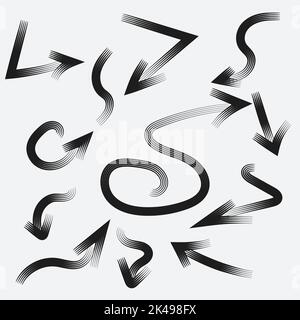 Various sketchy Doodle Arrows. Hand drawn abstract Vector set. Freehand colorful Lines. Isolated on background. Vector illustration Stock Vector