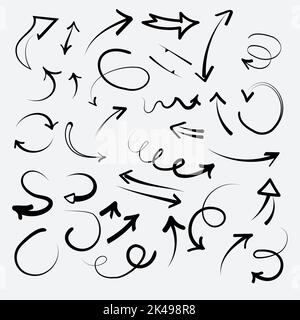 Set of arrow doodle. Hand drawn abstract Vector set. Grunge texture. Dynamic arrow signs. Editable vector stroke Stock Vector
