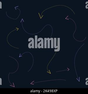 Various colorful playful arrow. Infographic elements isolated on background. Grunge texture. Dynamic arrow signs. Vector illustration Stock Vector