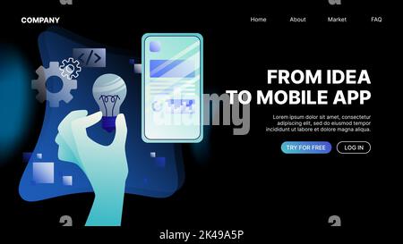 From Idea to Mobile App Banner. Application Development Website Landing Page . Vector illustration Stock Vector
