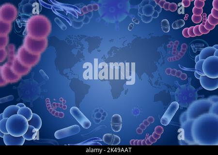 Various microscopic 3d bacteria and viruses. Microbiology vector ...