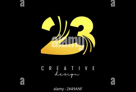 Golden Creative number 23 2 3 logo with leading lines and road concept design. Number with geometric design. Vector Illustration with number and creat Stock Vector