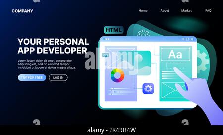Personal App Developer Advertisement Banner. Horizontal Landing Page Template. Vector illustration Stock Vector