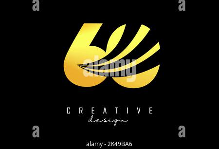 Golden Creative number 60 6 0 logo with leading lines and road concept design. Number with geometric design. Vector Illustration with number and creat Stock Vector