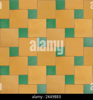 Photograph of traditional indochina style tiles in yellow and green color Stock Photo