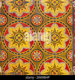 Photograph of traditional vietnam tiles in red, gray and yellow color Stock Photo