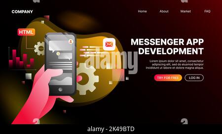 Messenger App Development. Landing Webpage Template. Vector illustration Stock Vector