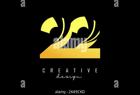 Golden Creative number 22 2 logo with leading lines and road concept design. Number with geometric design. Vector Illustration with number and creativ Stock Vector