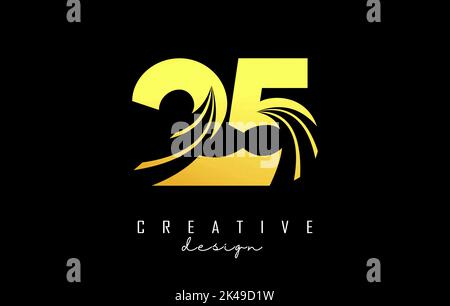 Golden Creative number 25 2 5 logo with leading lines and road concept design. Number with geometric design. Vector Illustration with number and creat Stock Vector