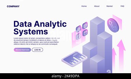 Data Analytics Systems. Data Analyse. Landing Page Template. Vector illustration Stock Vector