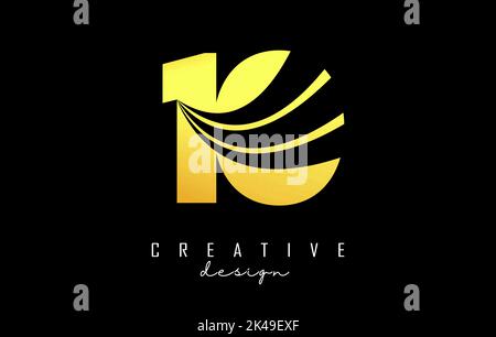 Golden Creative number 10 logo with leading lines and road concept design. Number with geometric design. Vector Illustration with number and creative Stock Vector
