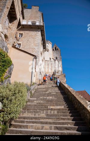 people on the stais of rocamadour in france Stock Photo