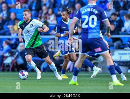 High Wycombe, UK. 01st Oct, 2022. Plymouth Argyle midfielder Matt Butcher (7) on the ball during the Sky Bet League 1 match Wycombe Wanderers vs Plymouth Argyle at Adams Park, High Wycombe, United Kingdom, 1st October 2022 (Photo by Stanley Kasala/News Images) in High Wycombe, United Kingdom on 10/1/2022. (Photo by Stanley Kasala/News Images/Sipa USA) Credit: Sipa USA/Alamy Live News Stock Photo