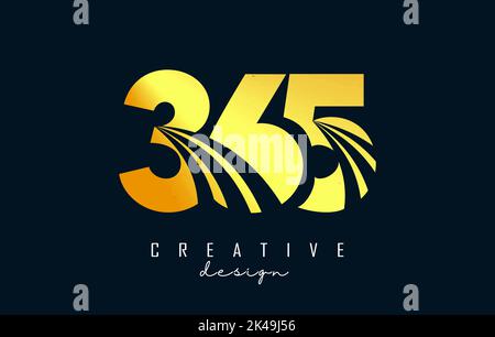 Golden Creative number 365 logo with leading lines and road concept design. Letter with geometric design. Vector Illustration with number. Stock Vector