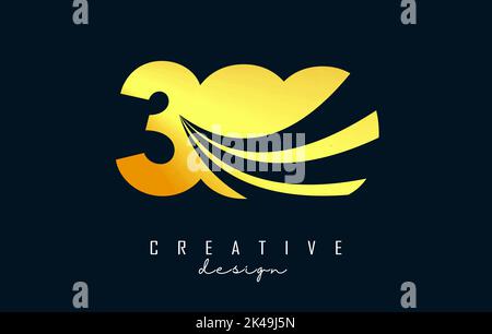 Golden  Creative number 300 logo with leading lines and road concept design. Letter with geometric design. Vector Illustration with number. Stock Vector