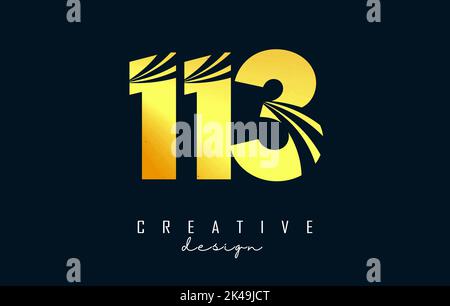 Golden  Creative number 113 logo with leading lines and road concept design. Letter with geometric design. Vector Illustration with number. Stock Vector