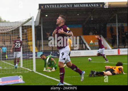 Cambridge, UK. 1st October 2022James Collins (9 Derby) celebrates his goal Derby 2nd during the Sky Bet League 1 match between Cambridge United and Derby County at the R Costings Abbey Stadium, Cambridge on Saturday 1st October 2022. (Credit: Kevin Hodgson | MI News) Credit: MI News & Sport /Alamy Live News