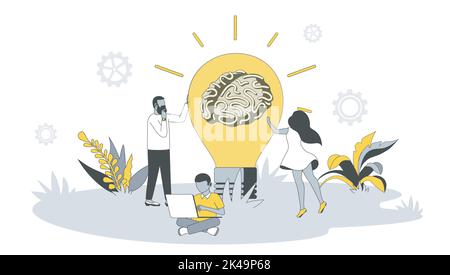 Brainstorming concept in flat design with people. Man and woman generate new ideas, finding solves, thinking and discussing at business meeting Stock Vector