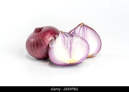 Red onion slice half, isolated on white background. Stock Photo