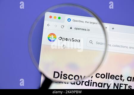 Ostersund, Sweden - July 1, 2020: OpenSea website under a magnifying glass. OpenSea is an American online non-fungible token (NFT) marketplace. Stock Photo