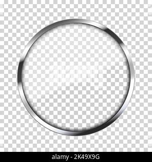 Realistic round metal frame with reflections, shadow and cover glass. Chrome or silver material - vector Stock Vector