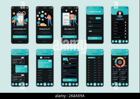 Banking concept screens set for mobile app template. People make online ...