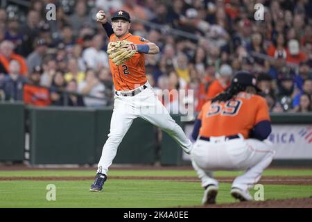 Houston Astros third baseman Alex Bregman (2) throws to first in the eighth  inning against the Seattle Mariners, Wednesday, May 4, 2022, in Houston, T  Stock Photo - Alamy