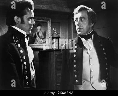 Dirk Bogarde, Alec Guinness, on-set of the British Film, 'H.M.S. Defiant', U.S. Title, 'Damn the Defiant!', Columbia Pictures, 1962 Stock Photo