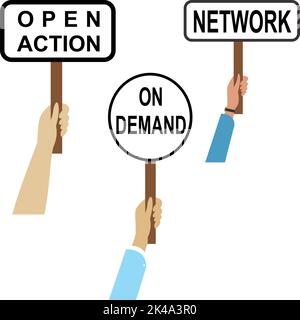 hand holding paddle with marketing texts illustration set collection, vector isolated billboard format Stock Vector