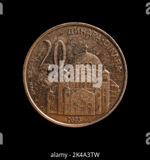 A closeup of Serbian coin 20 dinar on the black background Stock Photo