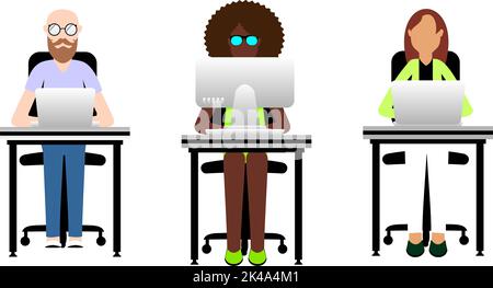 home work on line computer inclusive people illustration set pack in vector format Stock Vector