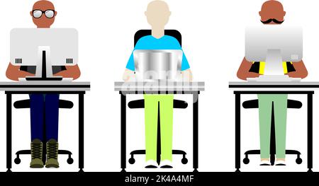 home office on line computer inclusive people illustration set pack in vector format Stock Vector