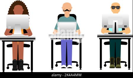 home office on line inclusive people illustration set pack in vector format Stock Vector