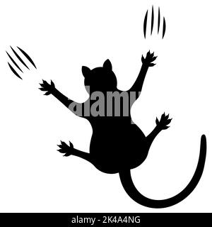 Black cat. Silhouette. The pet slides along the wall, leaving scratches. Vector illustration. Isolated white background. Flat style. Black Friday. Stock Vector