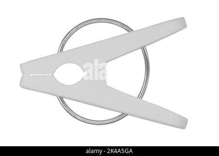 White plastic cloth peg isolated on white background Stock Photo