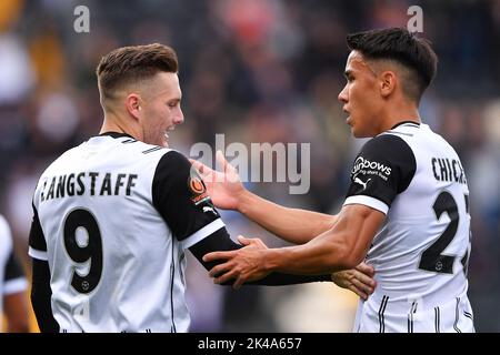 Nottingham, UK. 1st October 2022Macaulay Langstaff of Notts County and Adam Chicksen of Notts County celebrate during the Vanarama National League match between Notts County and Altrincham at Meadow Lane, Nottingham on Saturday 1st October 2022. (Credit: Jon Hobley | MI News) Credit: MI News & Sport /Alamy Live News