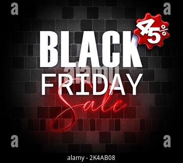 illustration with 3d elements black friday promotion banner 45 percent off sales increase Stock Photo