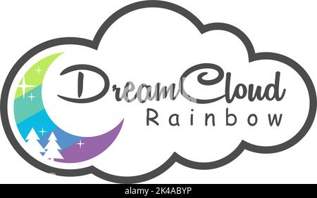 cloud logo with crescent moon and fir tree Stock Vector
