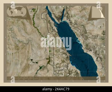 Al Bahr al Ahmar, governorate of Egypt. High resolution satellite map. Corner auxiliary location maps Stock Photo