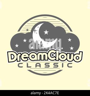 cloud logo with crescent moon and fir tree Stock Vector