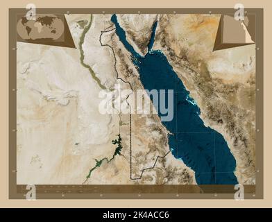 Al Bahr al Ahmar, governorate of Egypt. Low resolution satellite map. Corner auxiliary location maps Stock Photo