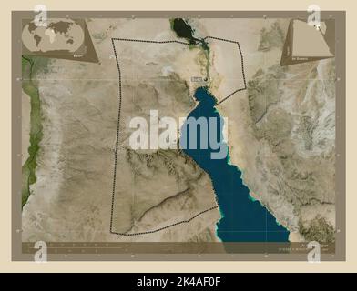 As Suways, governorate of Egypt. High resolution satellite map. Locations and names of major cities of the region. Corner auxiliary location maps Stock Photo