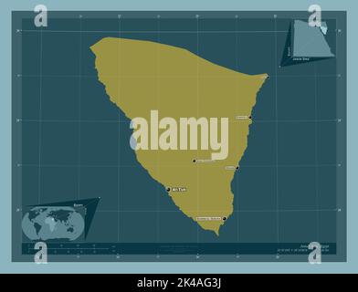 Janub Sina', governorate of Egypt. Solid color shape. Locations and names of major cities of the region. Corner auxiliary location maps Stock Photo