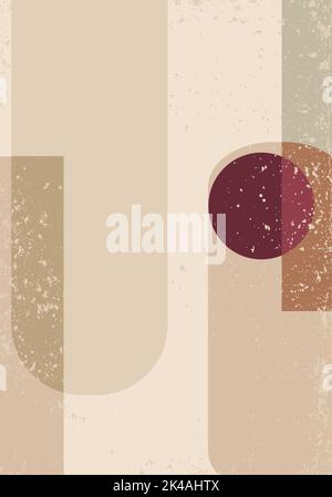 Abstract retro wall art poster.  Neutral natural colors. Mid Century Modern design. Stock Photo