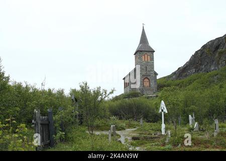 King Oskar-II. - Chapel with cemetery near Kirkenes near the Russian border, Northern Norway, Norway, Scandinavia Stock Photo