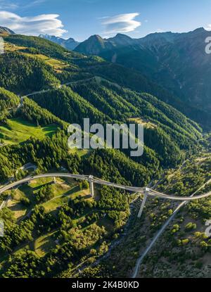Ganter bridge, bridge on Simplon pass road, aerial view, Ried-Brig, Valais, Switzerland Stock Photo