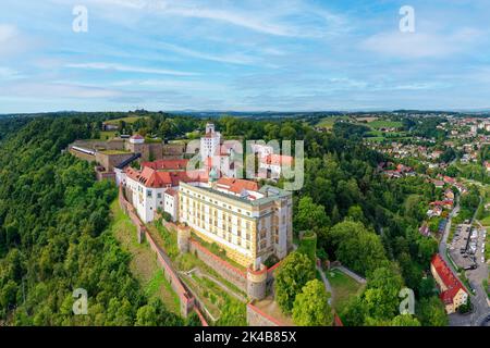 Veste Oberhaus, built 1219-1800, aerial view, Dreifluessestadt Passau, independent university town, administrative district of Lower Bavaria, Eastern Stock Photo